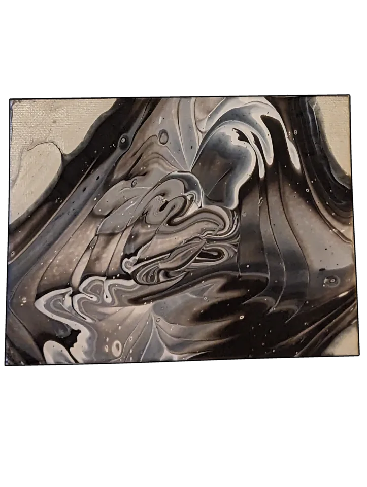 Rectangular black, white and gray pour with smooth folded ribbons.
