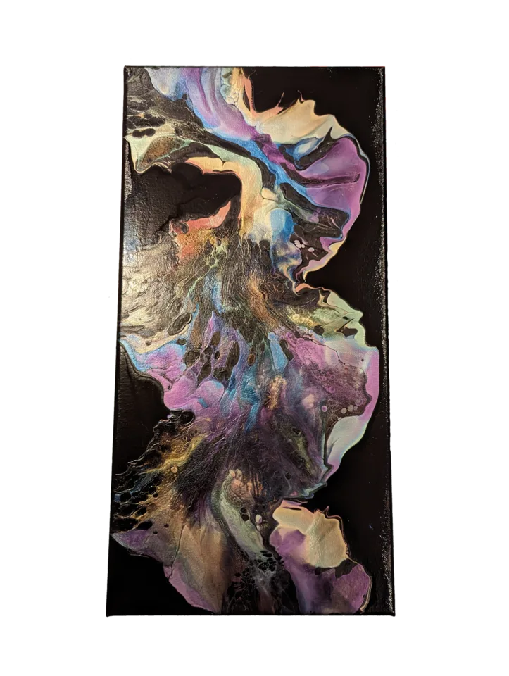 Original abstract fluid-art painting by Devon Leigh Mooers from the Pearlescent collection, identified as Dutch Pour.