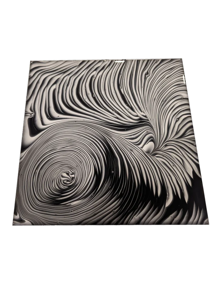 Original abstract fluid-art painting by Devon Leigh Mooers from the Monochromatic collection, identified as Ring Pour.