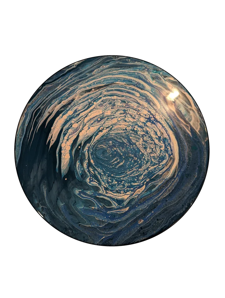 Original abstract fluid-art painting by Devon Leigh Mooers from the Monochromatic collection, identified as Whirlpool.